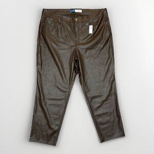 Old Navy Womens Faux Leather Pants Size 20 Brown High Rise OG Loose 5-Pocket NWT